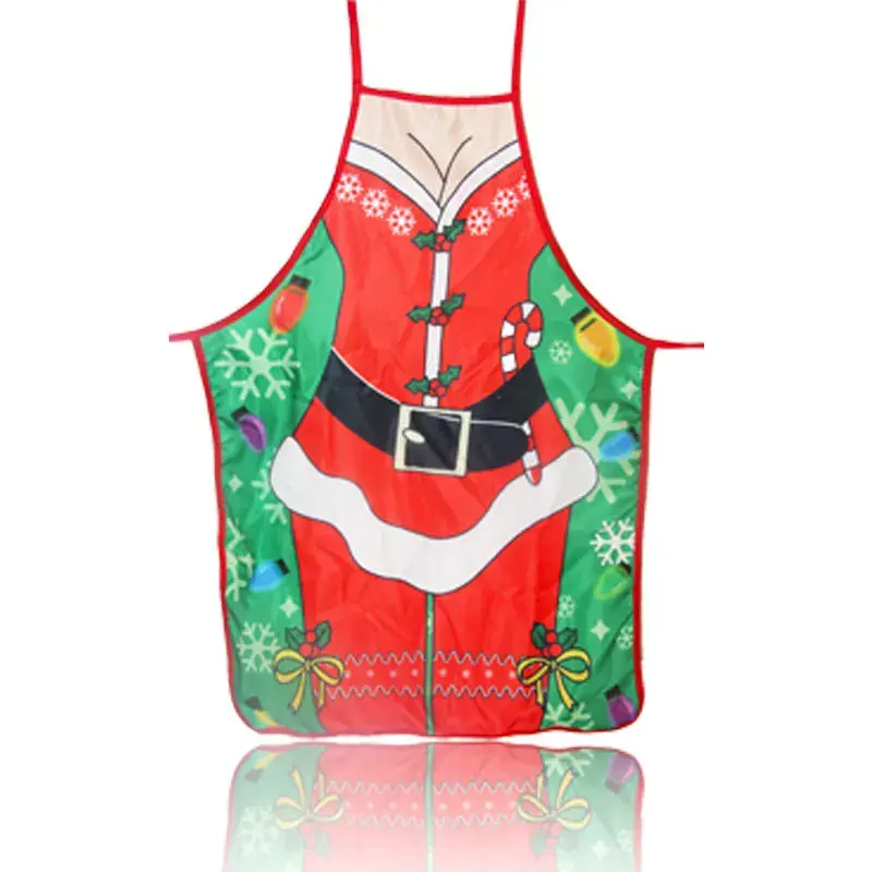 1Pcs Christmas Apron Santa Claus Snowman Elk Snowflake Color Printing Pattern Aprons Household Xmas New Year Cartoon Decoration