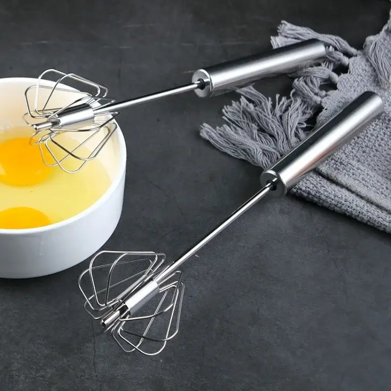 Semi-automatic Egg Beater 304 Stainless Steel Egg Whisk Manual Hand Mixer Self Turning  Stirrer Kitchen Accessories Egg Tools