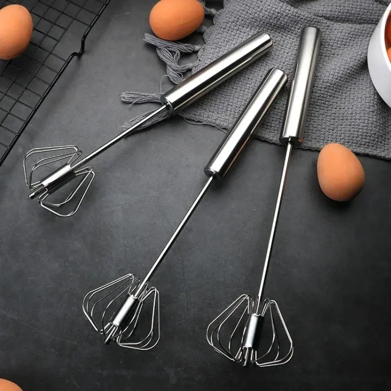 Semi-automatic Egg Beater 304 Stainless Steel Egg Whisk Manual Hand Mixer Self Turning  Stirrer Kitchen Accessories Egg Tools