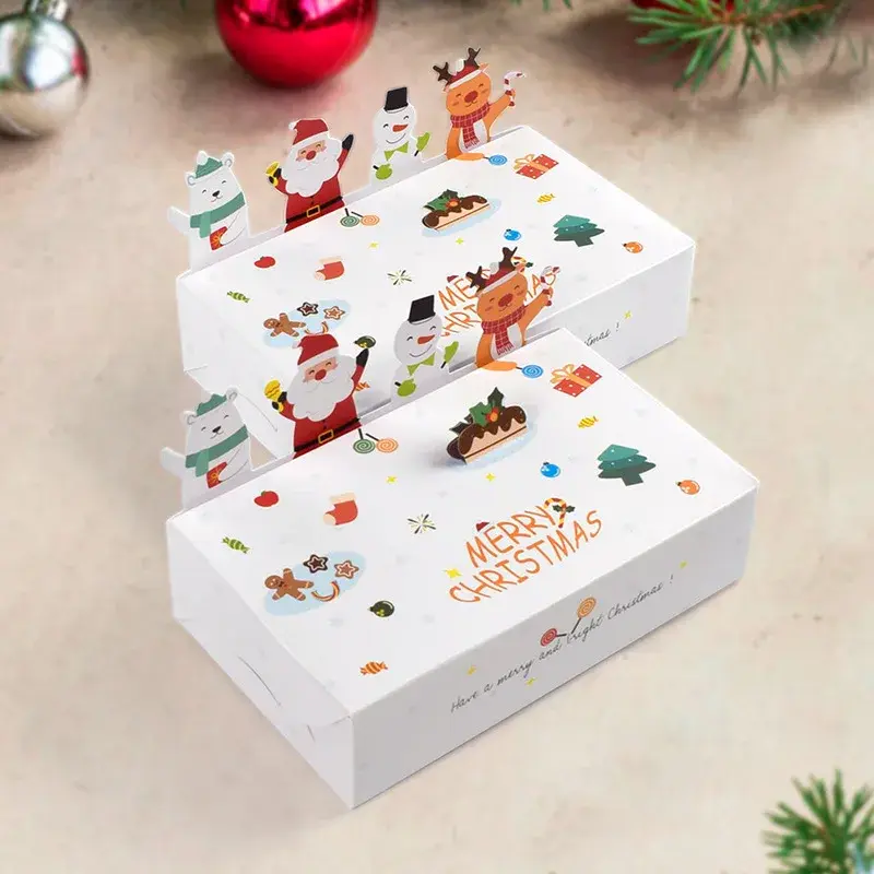 10Pcs Merry Christmas Kraft Paper Candy Cookie Box Santa Claus Snowman Christmas Tree Pattern Accompanied By Gifts for Children