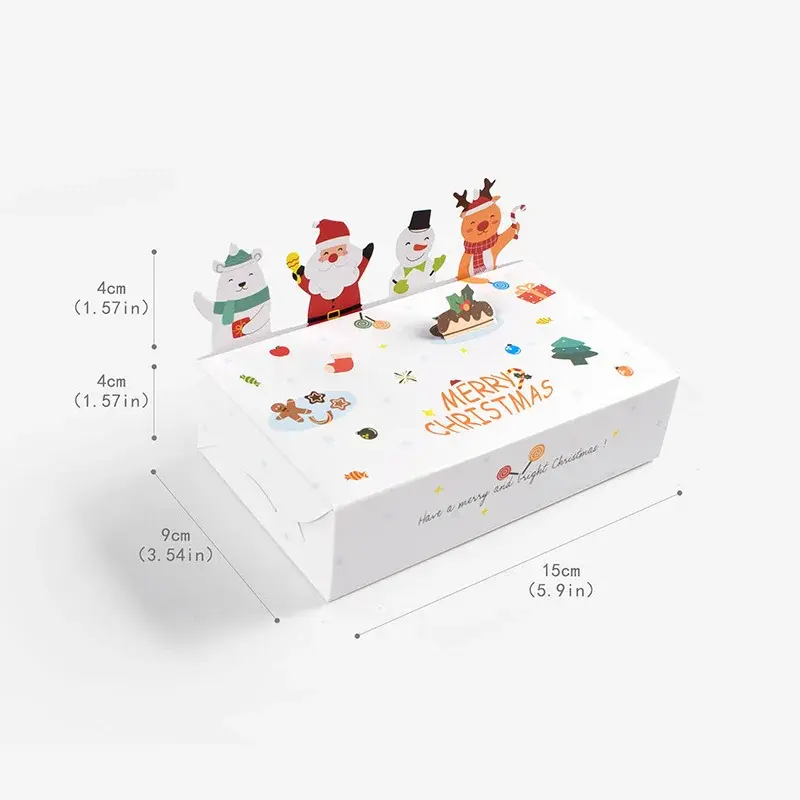 10Pcs Merry Christmas Kraft Paper Candy Cookie Box Santa Claus Snowman Christmas Tree Pattern Accompanied By Gifts for Children