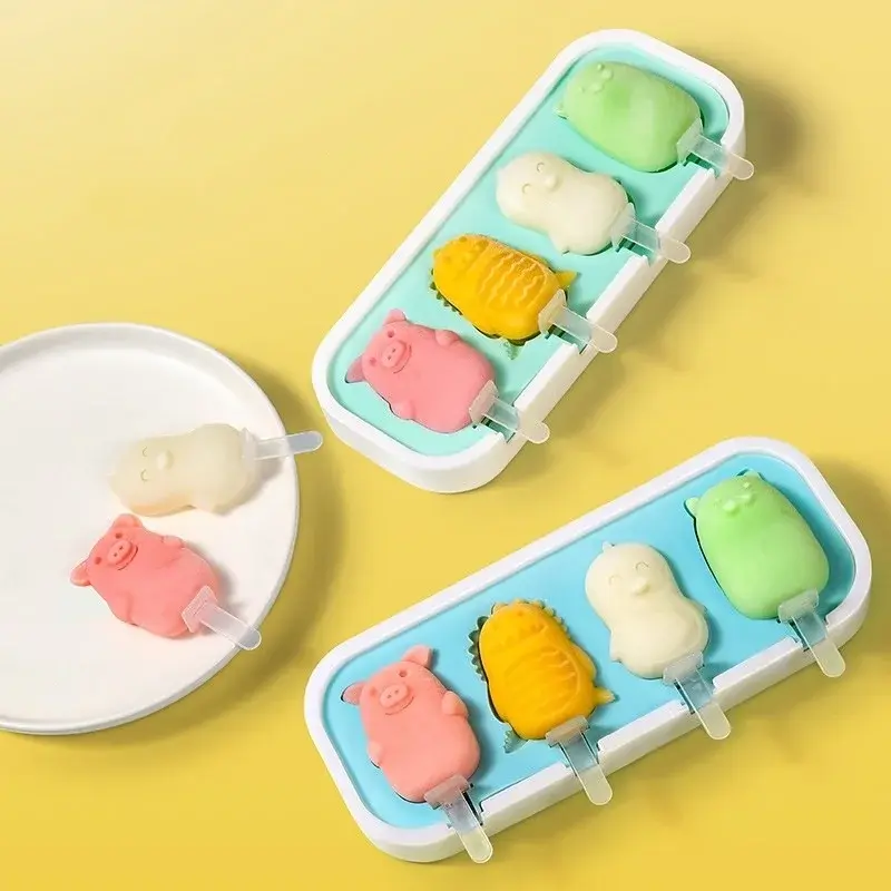 4 Gird Ice Cream Silicone Molds Ice Mould Cover Large Capacity Homemade Popsicle Mould Tray Kitchen Gadgets Accessories