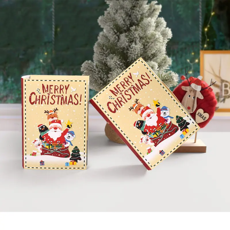 5Pcs Christmas Candy Boxes Book Shape Creative Xmas Gift Packing Box Family Party Cookie Box New Year Gift Children Magic Book