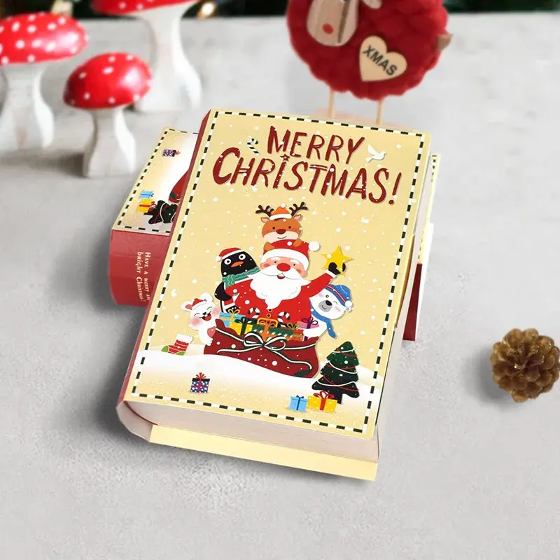 5Pcs Christmas Candy Boxes Book Shape Creative Xmas Gift Packing Box Family Party Cookie Box New Year Gift Children Magic Book