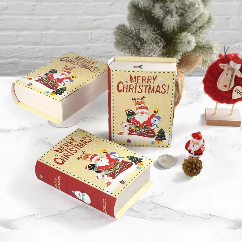5Pcs Christmas Candy Boxes Book Shape Creative Xmas Gift Packing Box Family Party Cookie Box New Year Gift Children Magic Book