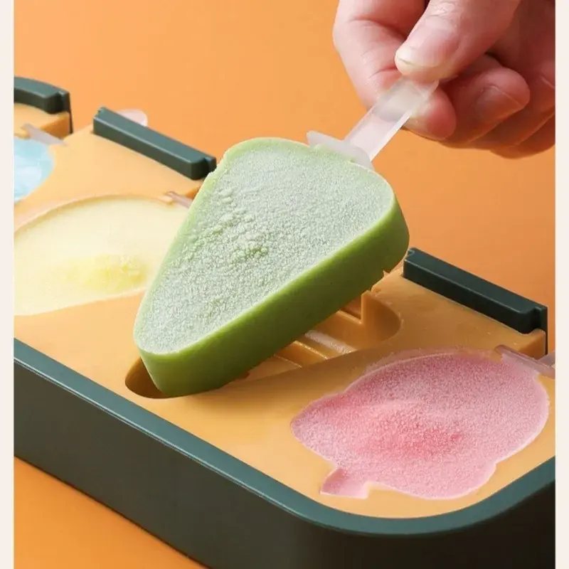 4 Gird Ice Cream Silicone Molds Ice Mould Cover Large Capacity Homemade Popsicle Mould Tray Kitchen Gadgets Accessories