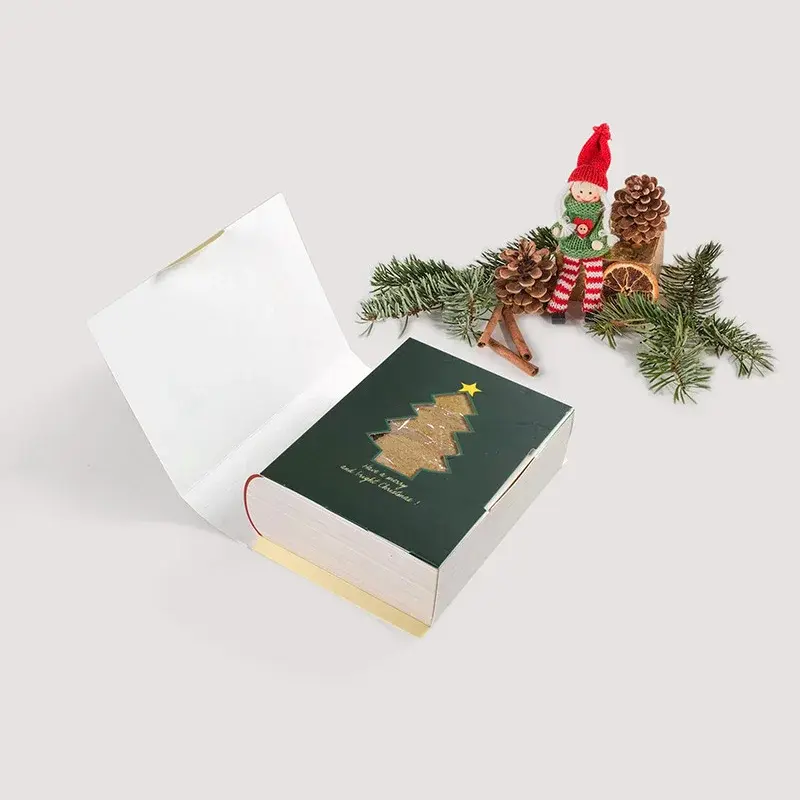 5Pcs Christmas Candy Boxes Book Shape Creative Xmas Gift Packing Box Family Party Cookie Box New Year Gift Children Magic Book