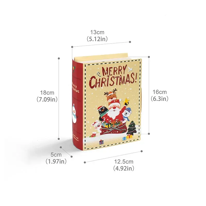 5Pcs Christmas Candy Boxes Book Shape Creative Xmas Gift Packing Box Family Party Cookie Box New Year Gift Children Magic Book