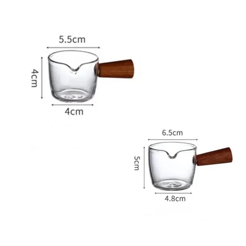 50/100ml Wooden Handle Glass Measuring Cup Espresso Cup Single Spout Milk Cup Coffee Supplies Transparent Kitchen Measuring