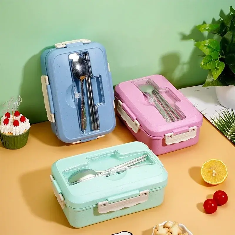 Portable Plastic Lunch Box for Kids School Outdoor Picnic Travel Food Container 3compartment Microwave Heating Bento Boxes