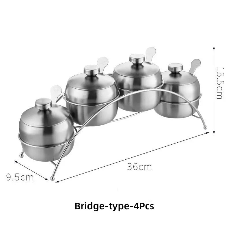 1/3/4Pcs Stainless Steel Seasoning Jars with Lid Condiment Bowls Spice Container Salt Sugar Bowl Household Kitchen Supplies