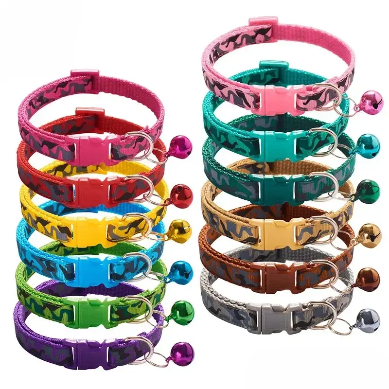 Pet Collar Cartoon Colorful Collars with Bell Camouflage Pattern Dog Cat Accessories Adjustable Collar Necklace Pet Supplies