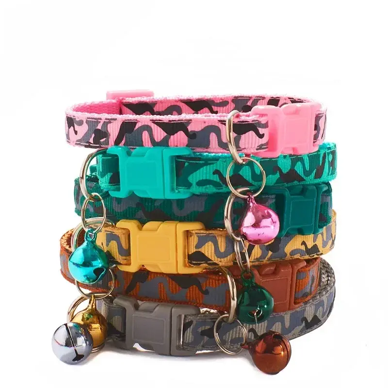 Pet Collar Cartoon Colorful Collars with Bell Camouflage Pattern Dog Cat Accessories Adjustable Collar Necklace Pet Supplies