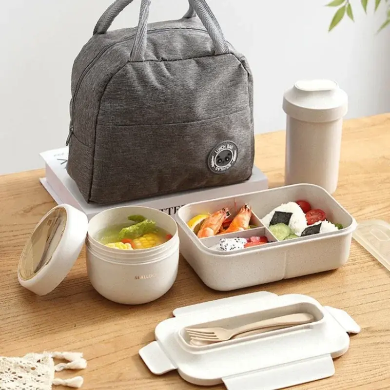 Cutlery Set Wheat Straw Lunch Box Water Cup Soup Bowl Food Storage Container Office Workers Student Picnic Portable Dinnerware