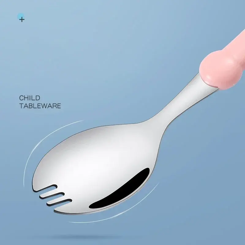1/2Pcs Spoon and Fork Integrated Cutlery Stainless Steel Rounded Edge Fruit Vegetable Forks Meal Spoons Children's Tableware