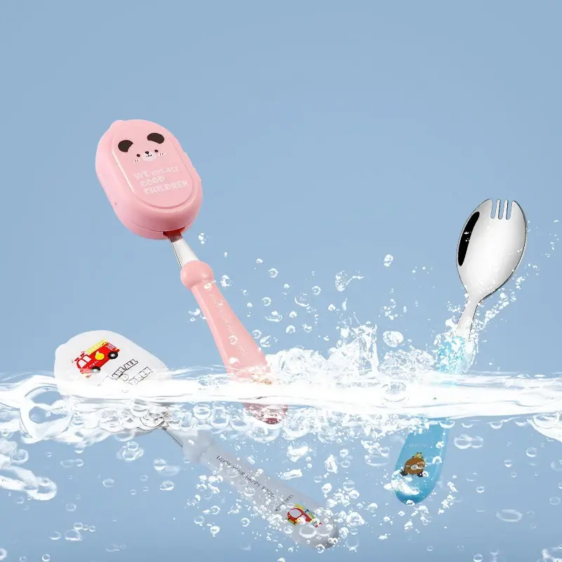 1/2Pcs Spoon and Fork Integrated Cutlery Stainless Steel Rounded Edge Fruit Vegetable Forks Meal Spoons Children's Tableware