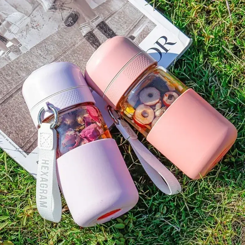 360ML Portable Water Cup Leak-proof Heat-resisting Glass Drinking Bottle Milk Coffee Cups Travel Household Office Water Mug Gift