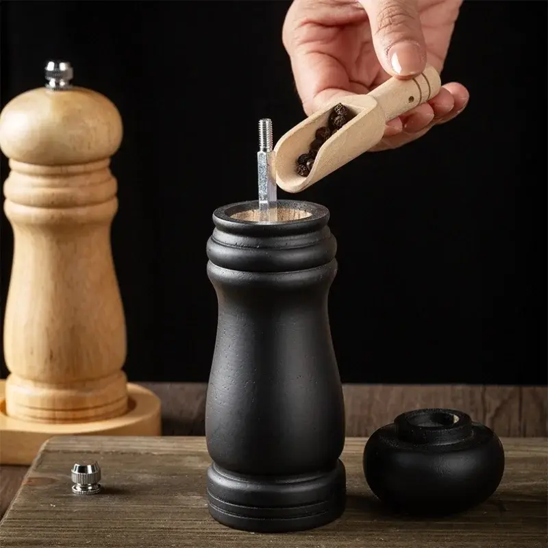 Wooden Pepper Grinder Solid Seasoning Grinding Tools Salt Pepper Mill Adjustable Household Condiment Bottle Kitchen Gadgets