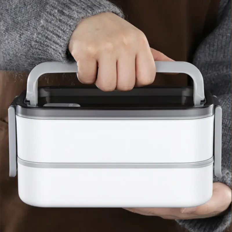 Stainless Steel Lunch Box 2 Layers Insulated Bento Box with Thermal Bag Microwavable Portable Food Container for Office School