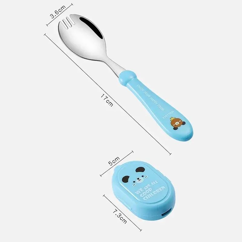1/2Pcs Spoon and Fork Integrated Cutlery Stainless Steel Rounded Edge Fruit Vegetable Forks Meal Spoons Children's Tableware