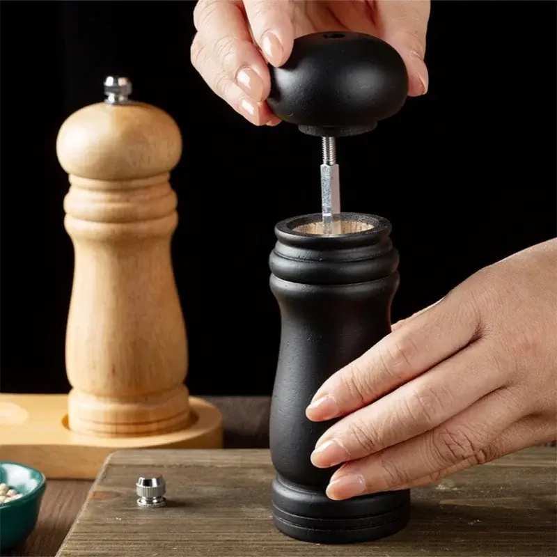 Wooden Pepper Grinder Solid Seasoning Grinding Tools Salt Pepper Mill Adjustable Household Condiment Bottle Kitchen Gadgets