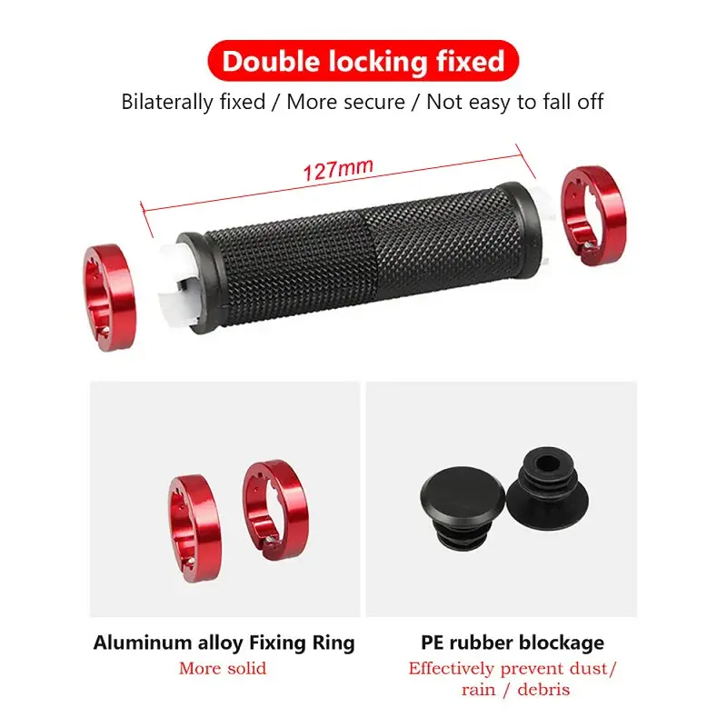 PE Rubber MTB Grips Alloy Cuffs Bilateral Lock Bicycle Handle Grip Anti-skid Cycling Handlebar Sleeve BMX Bike Accessories