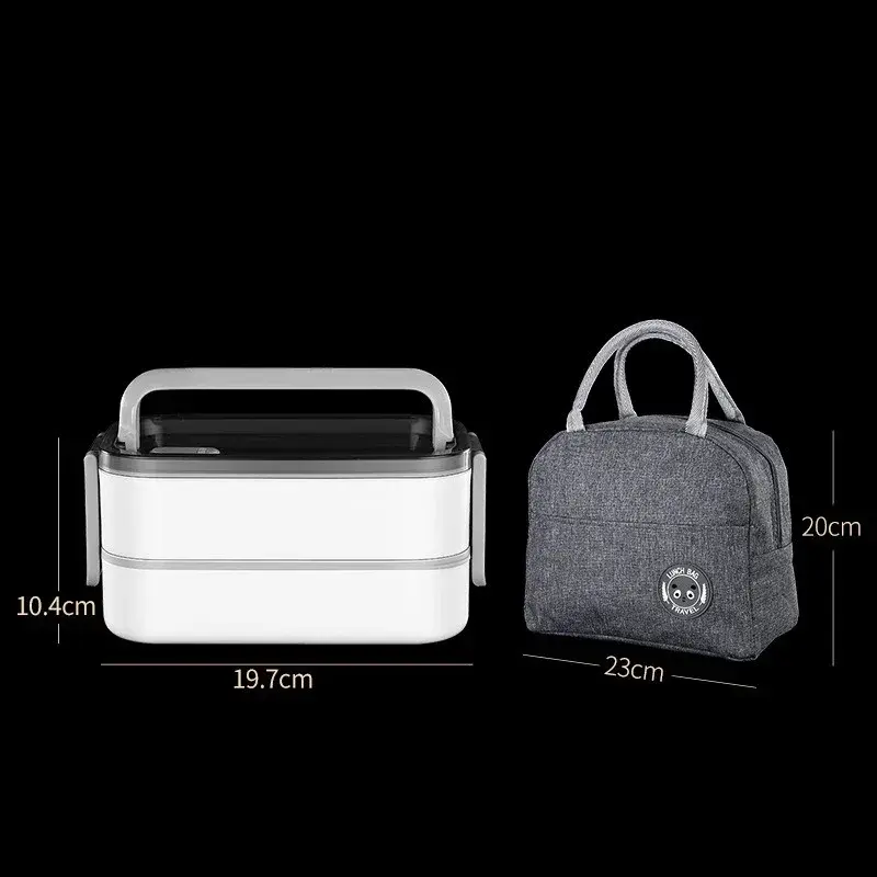 Stainless Steel Lunch Box 2 Layers Insulated Bento Box with Thermal Bag Microwavable Portable Food Container for Office School