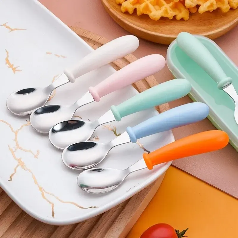 1set Gadgets Tableware Children Utensil Stainless Steel Toddler Dinnerware Cutlery Cartoon Infant Food Feeding Spoon Fork