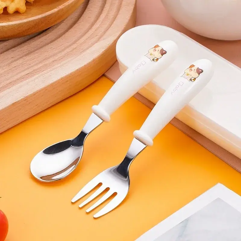 1set Gadgets Tableware Children Utensil Stainless Steel Toddler Dinnerware Cutlery Cartoon Infant Food Feeding Spoon Fork