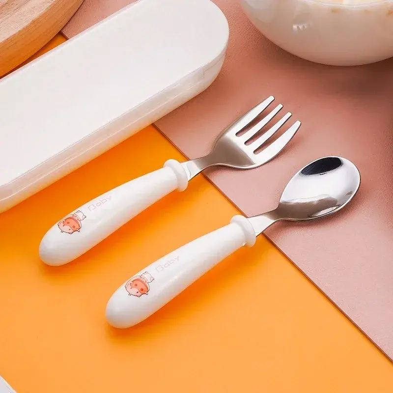1set Gadgets Tableware Children Utensil Stainless Steel Toddler Dinnerware Cutlery Cartoon Infant Food Feeding Spoon Fork