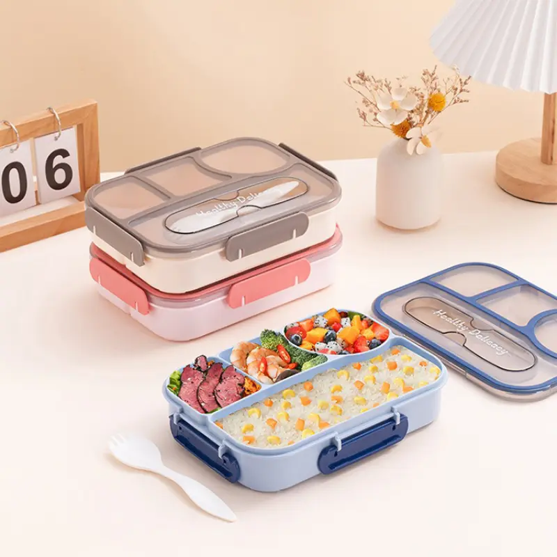 1100ml Bento Box Rectangle Square Microwavable Plastic Food Container Compartment Design School Picnic Office Portable Lunch Box