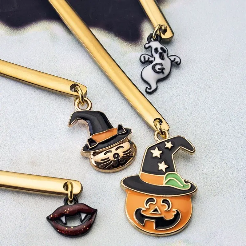 2/4Pcs Halloween Coffee Spoons Forks Gold Stainless Steel Tea Spoon Pumpkin Ghost Animal Teeth Pendant Tableware Ornament Gifts