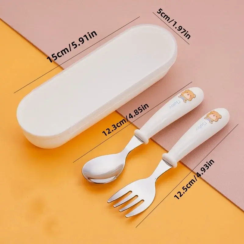 1set Gadgets Tableware Children Utensil Stainless Steel Toddler Dinnerware Cutlery Cartoon Infant Food Feeding Spoon Fork