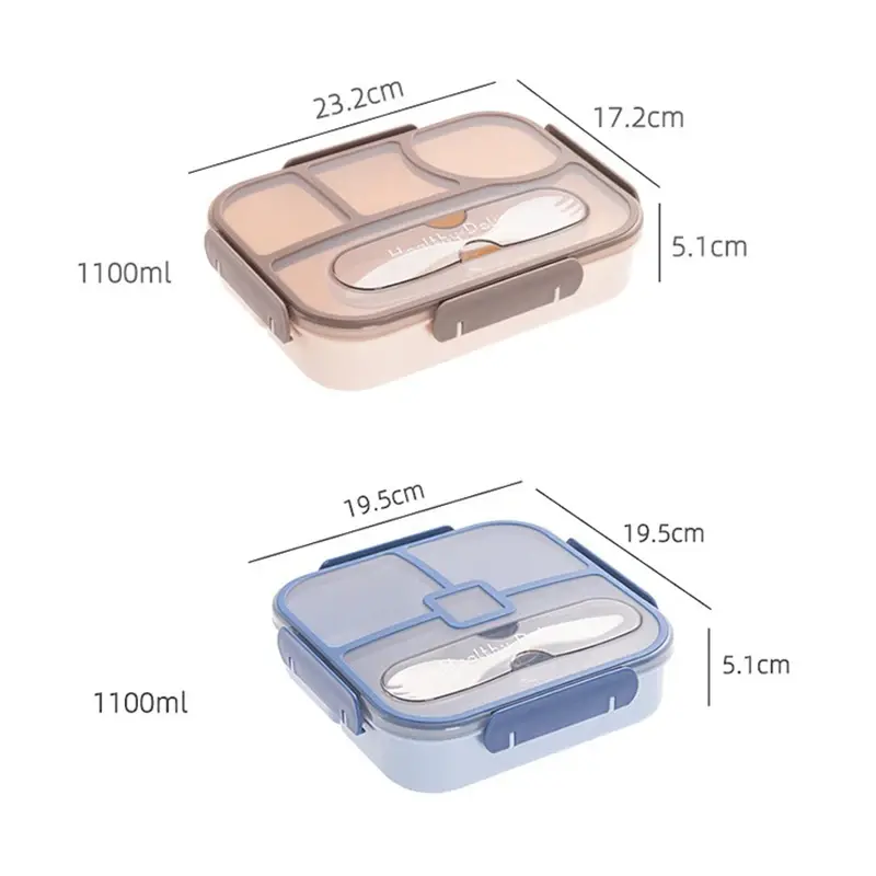 1100ml Bento Box Rectangle Square Microwavable Plastic Food Container Compartment Design School Picnic Office Portable Lunch Box