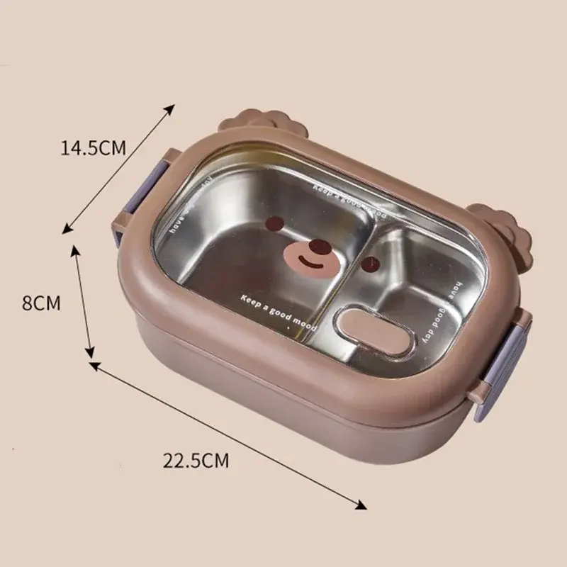 Cartoon Bear Lunch Box Kids School Bento Box Stainless Steel Portable Sealed Food Storage Container for Student Office Worker