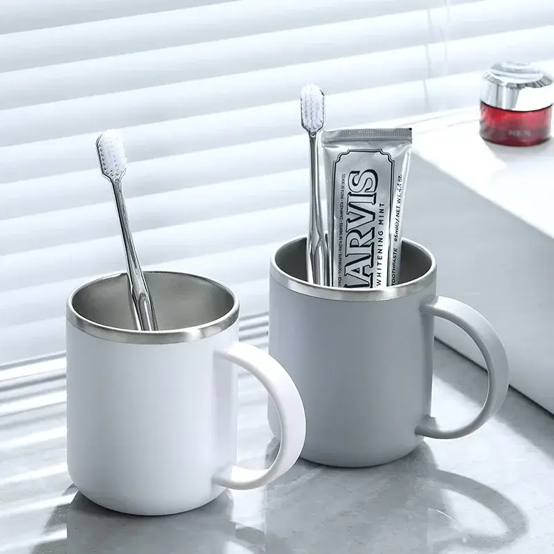Toothbrush Cup Stainless Steel Cup with Handle Simple Style Large Capacity Home Student Dormitory Mouthwash Cups Wash Supplies