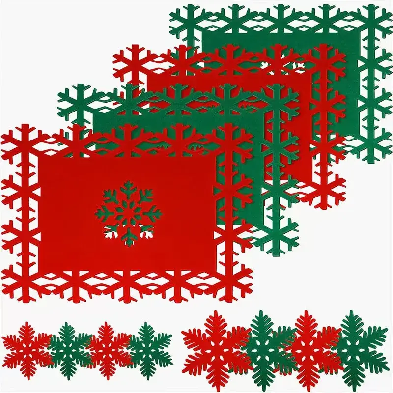 Christmas Tableware Mat Hollow Felt Coaster Household Party Tableware Mat Christmas Decoration Snowflake Placemat Felt Pendant