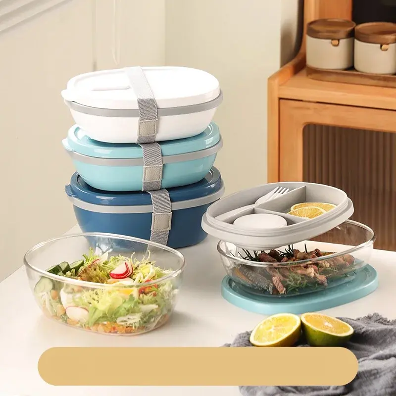 800/1300ML Portable Lunch Box with Two Compartments for Food Storage Plus A Detachable Mini PP Box Light Salad Cup Microwavable
