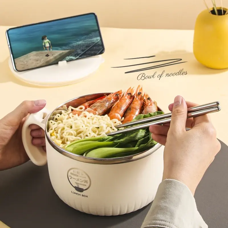 Large-capacity Noodle Bowl 304 Stainless Steel Soup Bowls with Lid School Office Insulation Bowls Heat Resistant Food Container