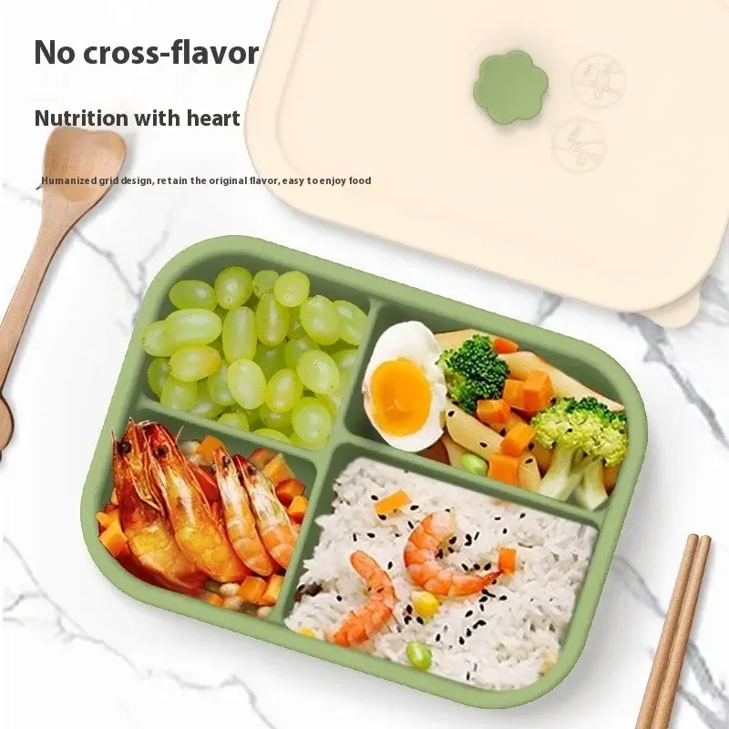 Silicone Lunch Box Four Compartment Leakproof Bento Box Microwavable Anti-fall Crisper Portable Office Picnic Food Container
