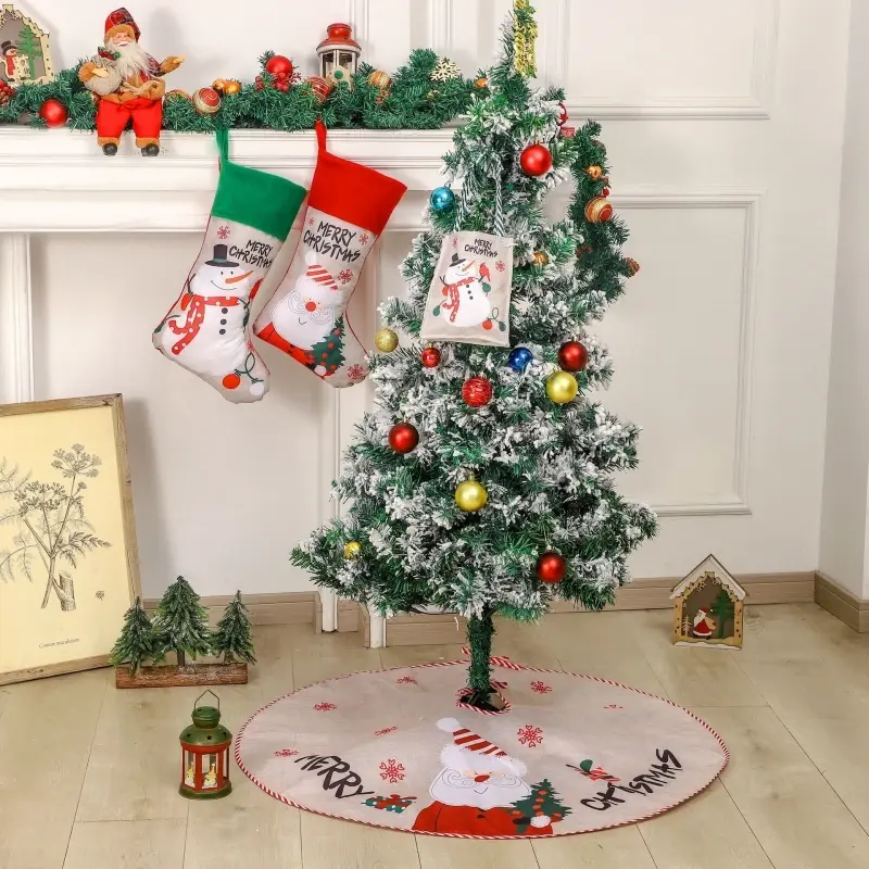 1Pcs Christmas Candy Bag Cartoon Snowman Santa Claus Pattern Imitation Linen Tote Xmas New Year Gift Bag Christmas Supplies