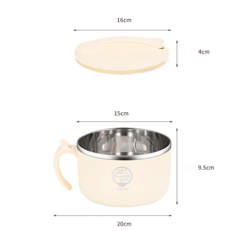 Large-capacity Noodle Bowl 304 Stainless Steel Soup Bowls with Lid School Office Insulation Bowls Heat Resistant Food Container