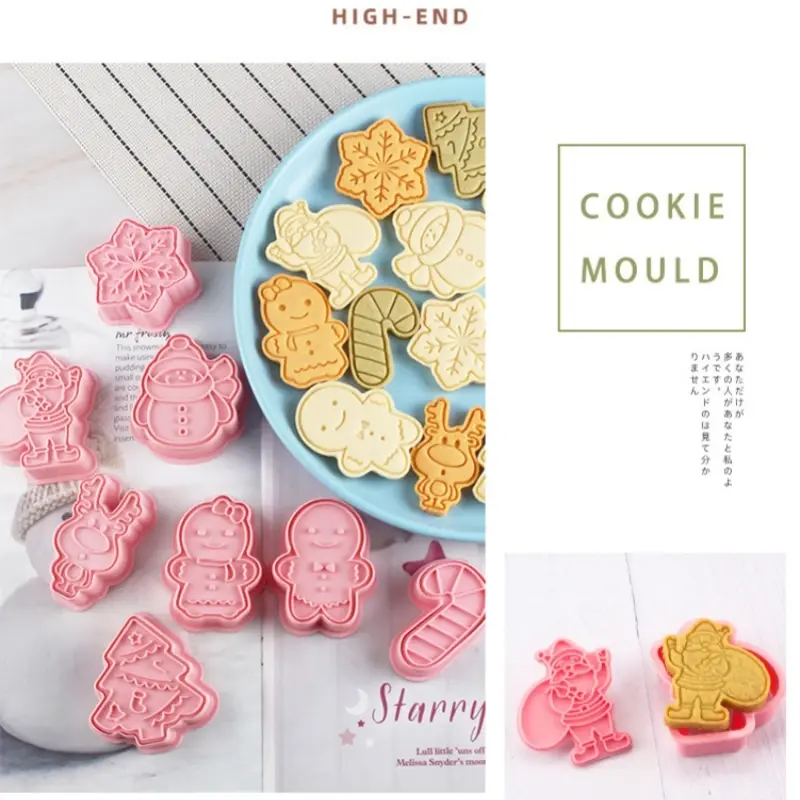 8Pcs/set Biscuit Mold Santa Elk Snowflake Gingerbread Man Snowman Moulds New Year Xmas Party Decor Press Type Baking Gadgets
