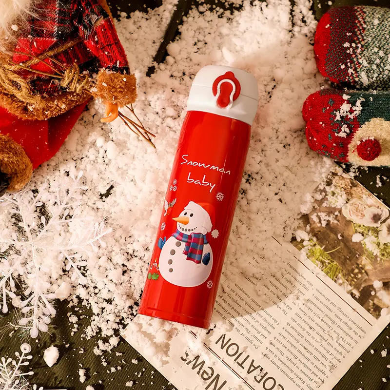 Christmas Thermos Cup Stainless Steel Vacuum Water Bottle with Lid Elk Santa Snowman Pattern Thermos Cup Xmas New Year Gifts