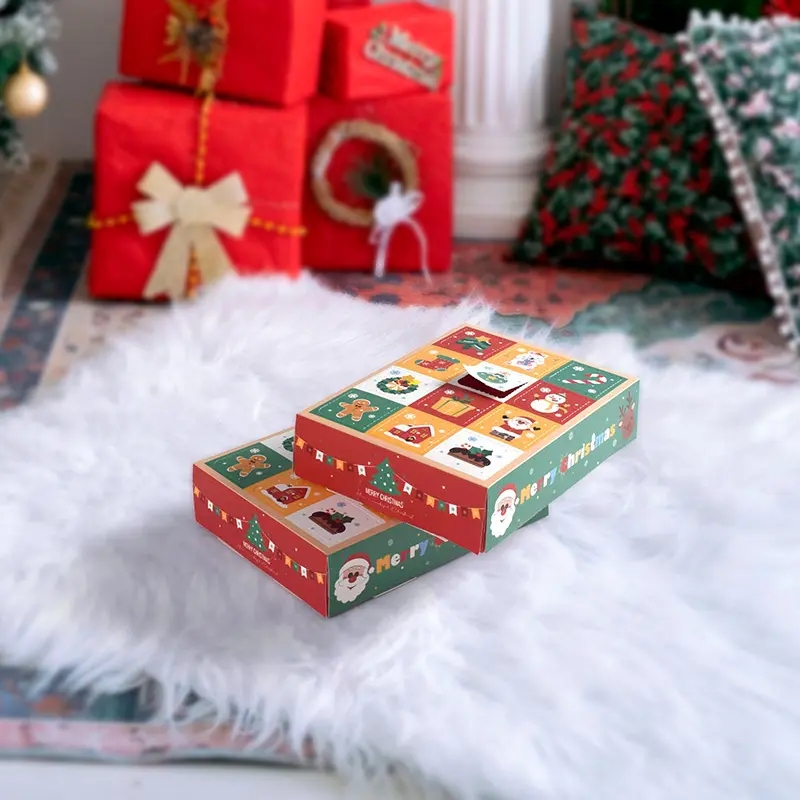 Christmas Surprise Gift Box 12 Grids Calendar Mystery Box Hand Poked Xmas Candy Packing Bags Party Xmas Kids Gift New Year Decor