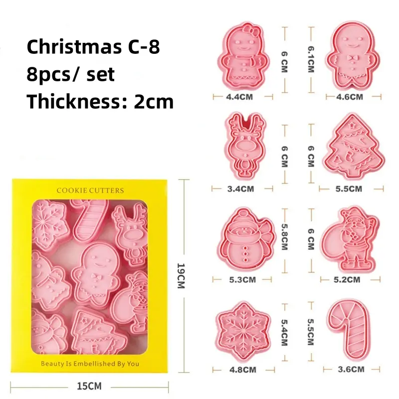 8Pcs/set Biscuit Mold Santa Elk Snowflake Gingerbread Man Snowman Moulds New Year Xmas Party Decor Press Type Baking Gadgets