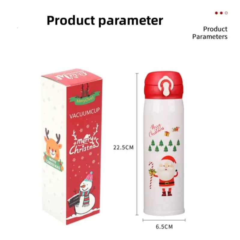 Christmas Thermos Cup Stainless Steel Vacuum Water Bottle with Lid Elk Santa Snowman Pattern Thermos Cup Xmas New Year Gifts