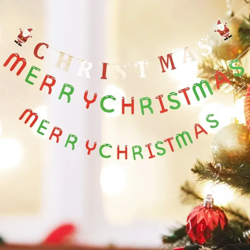 1Pcs Christmas Hanging Banner Ornament Merry Christmas Letter Flag Wooden Ornament Party New Year Xmas Home Decoration Gifts