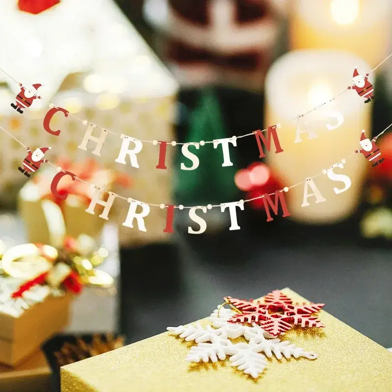 1Pcs Christmas Hanging Banner Ornament Merry Christmas Letter Flag Wooden Ornament Party New Year Xmas Home Decoration Gifts