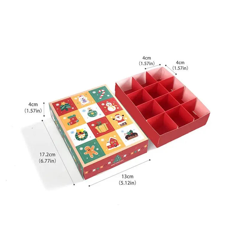 Christmas Surprise Gift Box 12 Grids Calendar Mystery Box Hand Poked Xmas Candy Packing Bags Party Xmas Kids Gift New Year Decor